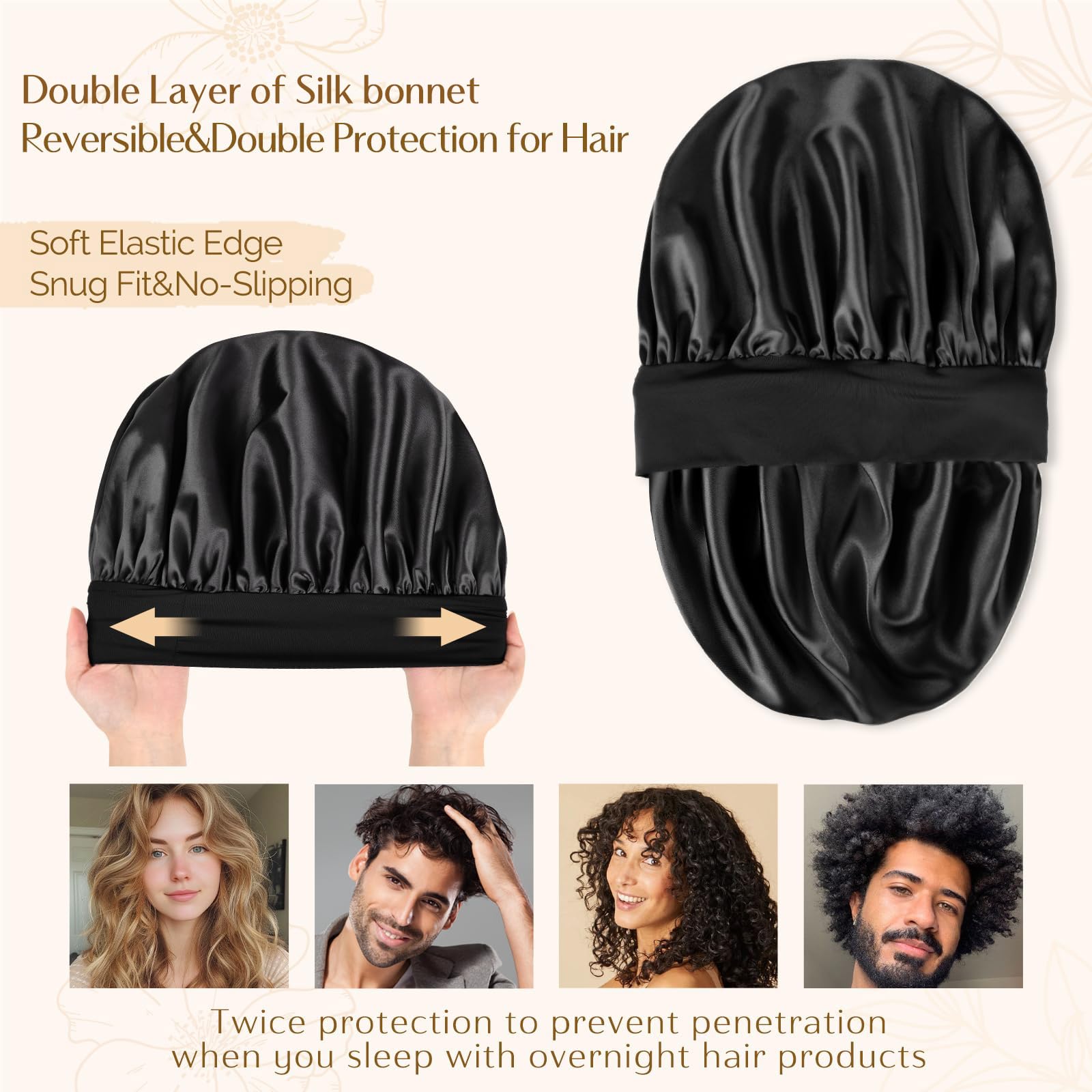 YANIBEST Silk Bonnet reduces friction to protect hair.