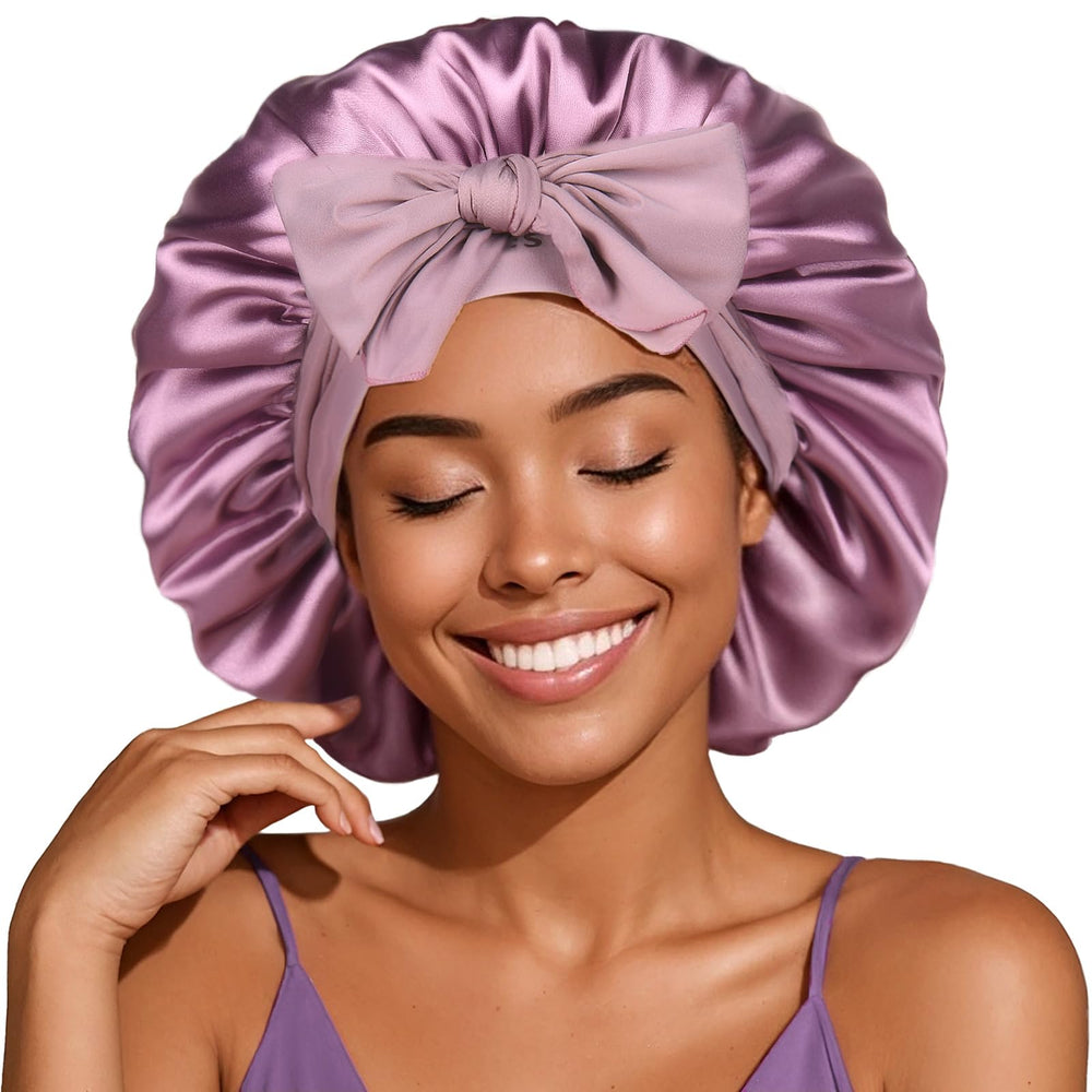 YANIBEST silk bonnet with non-slip band keeps hair secure during sleep