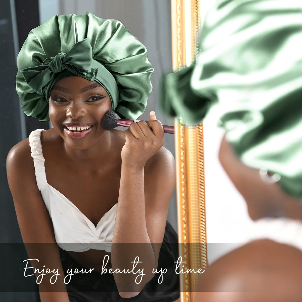 YANIBEST silk bonnet styling bow demonstrates versatile front wrap look