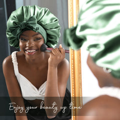 YANIBEST silk bonnet styling bow demonstrates versatile front wrap look