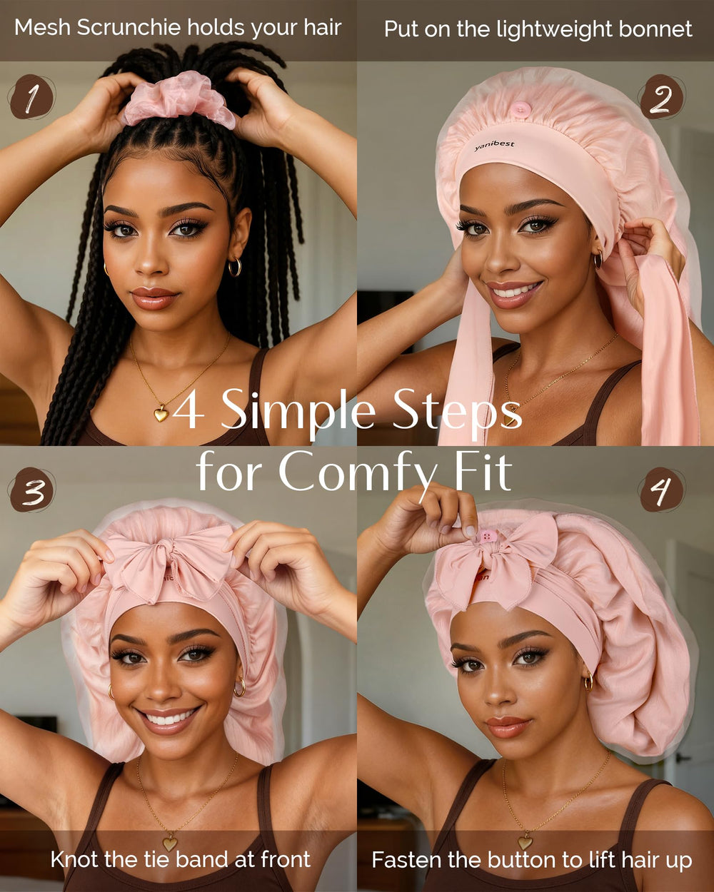 YANIBEST silk bonnet is travel-friendly for easy morning routines