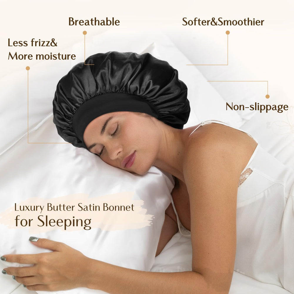 YANIBEST silk bonnet worn during bedtime for slip-free sleep