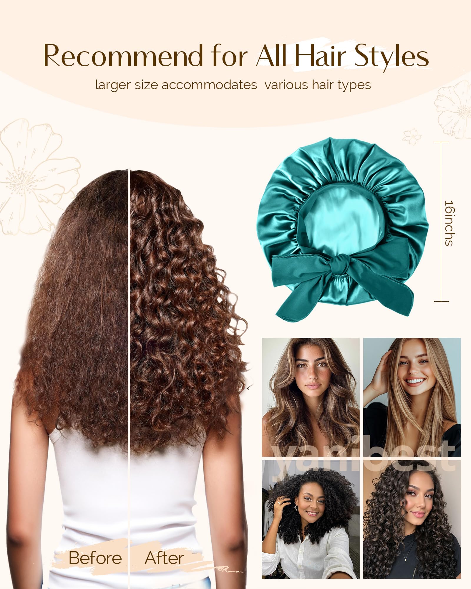 YANIBEST soft butter-satin finish bonnet provides smooth hair care overnight.