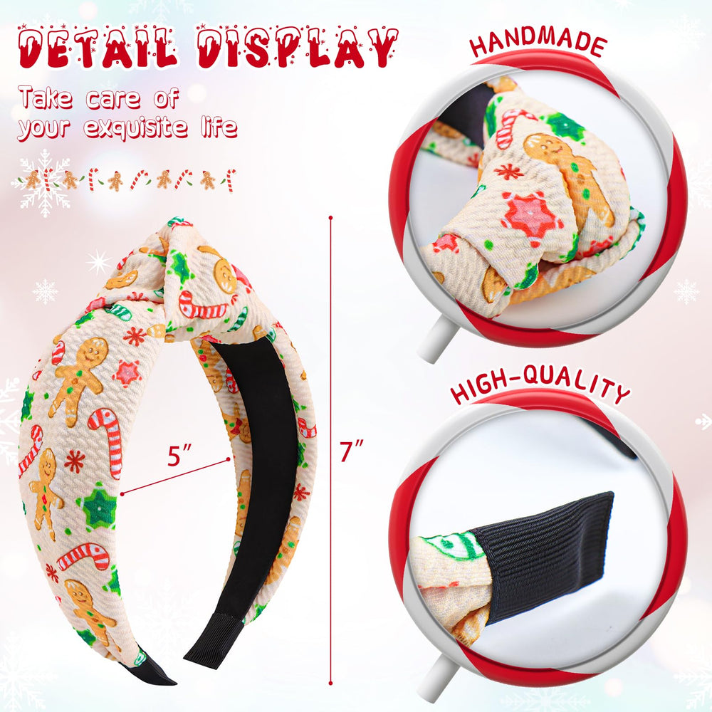 YanJie top knot headband candy cane closeup showcases bright pattern for celebrations.