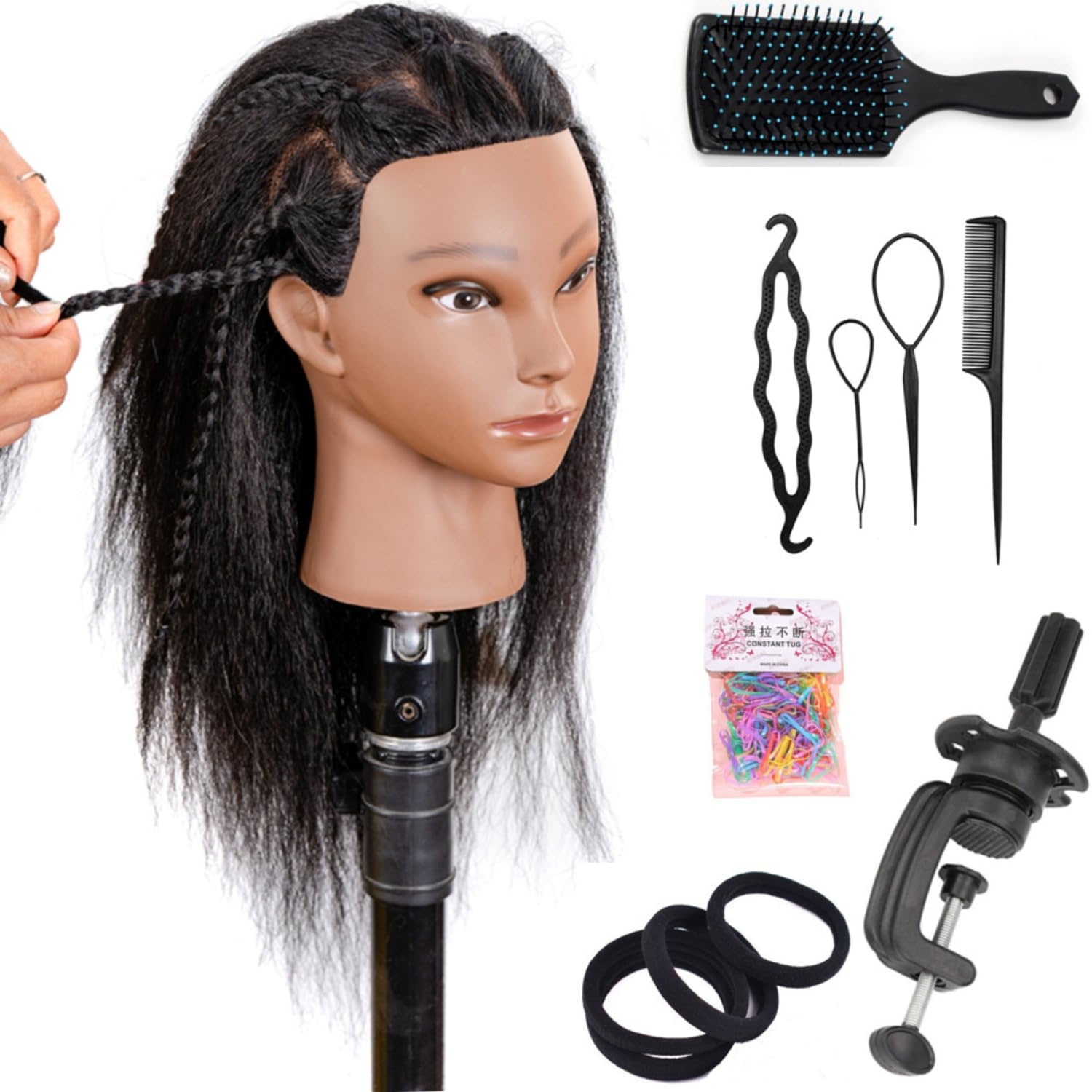 YANZIJF mannequin head 16-inch front view for realistic hairdressing practice.