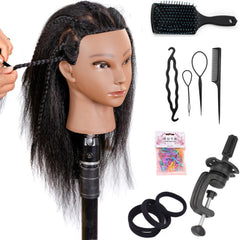 YANZIJF mannequin head 16-inch front view for realistic hairdressing practice.