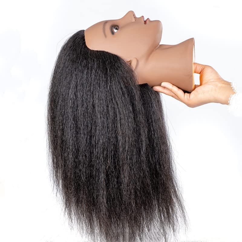 YANZIJF black-haired mannequin head demonstrating versatile styling use cases.