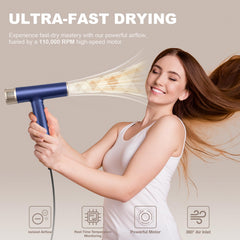 YAPOY hair dryer blue digital controls for precise heat and speed customization.