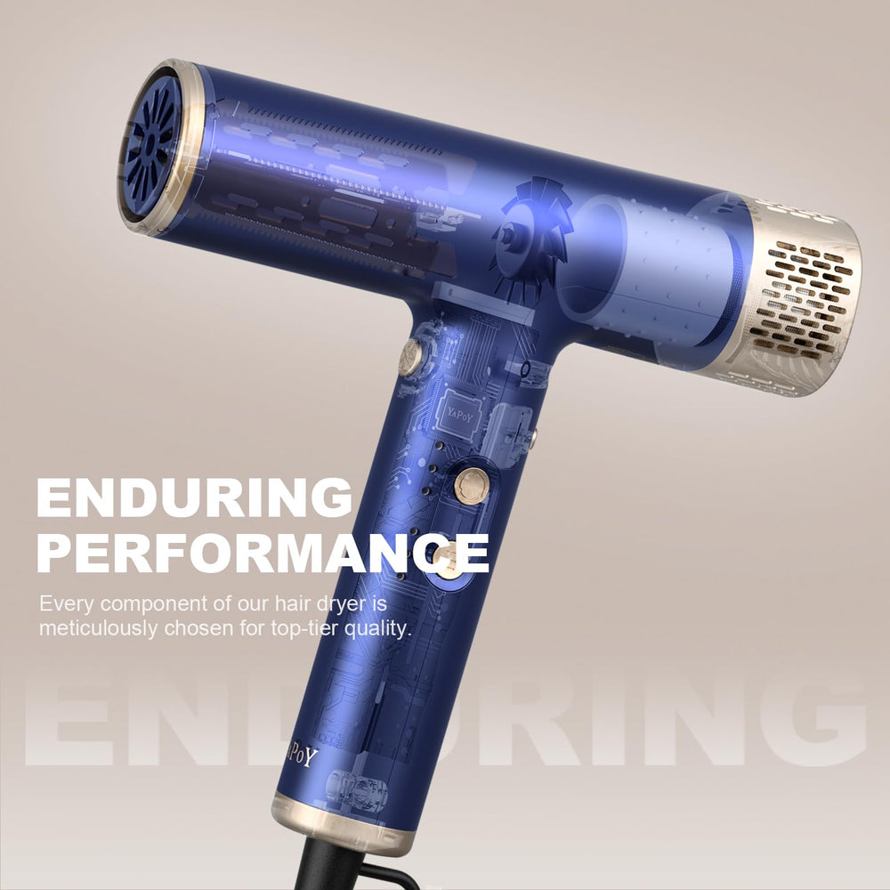 YAPOY hair dryer blue operates at low noise for a quieter drying experience.
