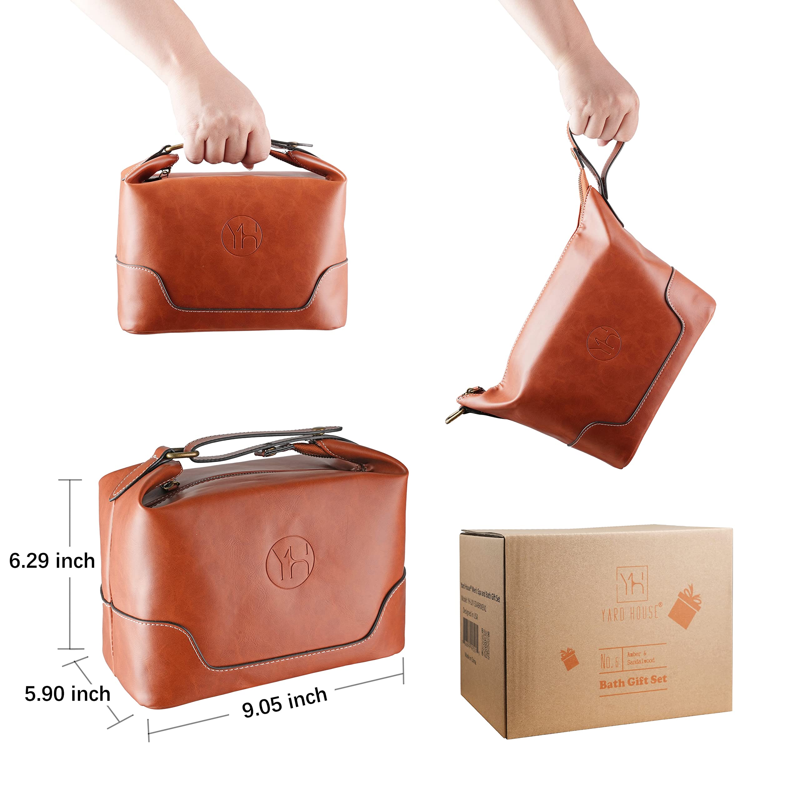 Yard House deluxe leather Dopp bag keeps grooming organized.