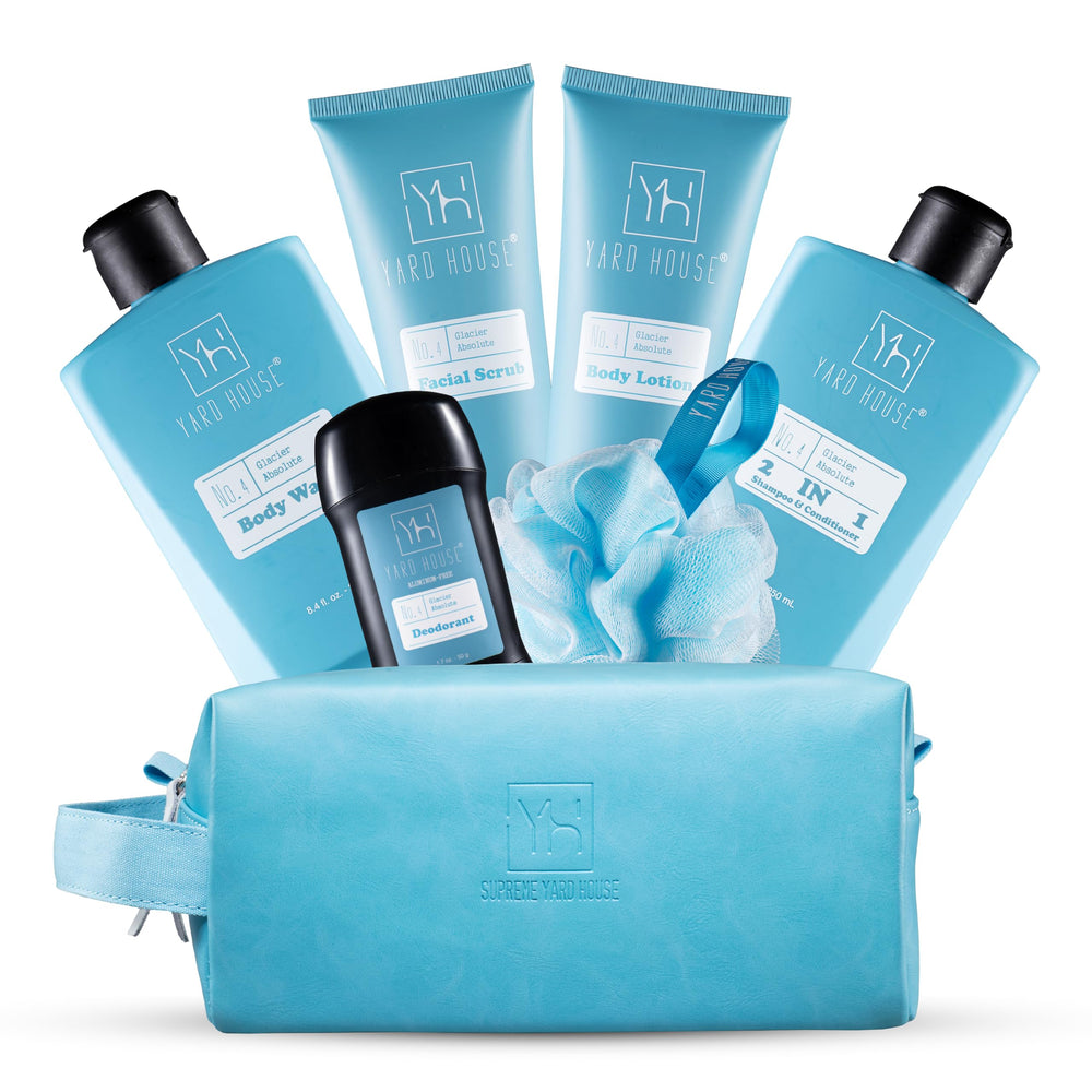 Yard House Glacier Absolute gift set in a Dopp kit for travel-ready grooming.