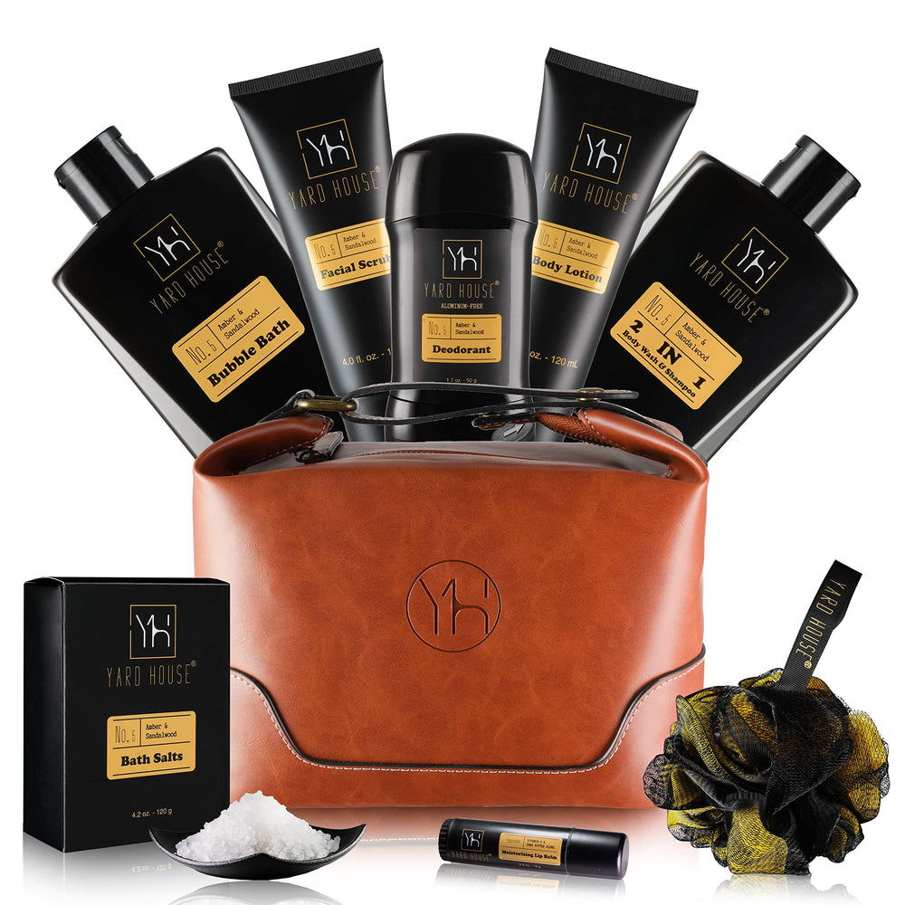 Yard House sandalwood amber gift set bag ready for gifting and travel.