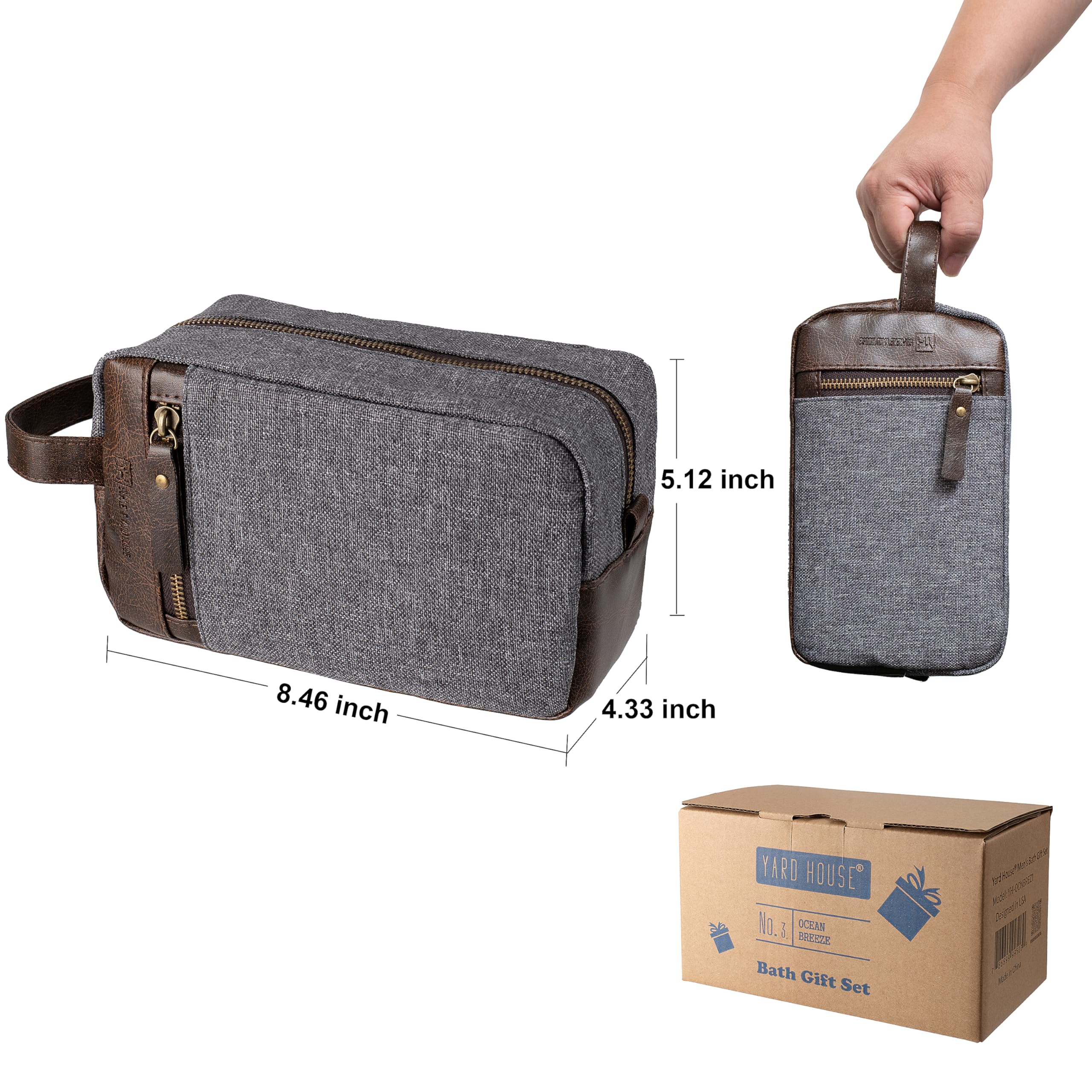 Yard House toiletry bag closeup shows portable grooming essentials for travel