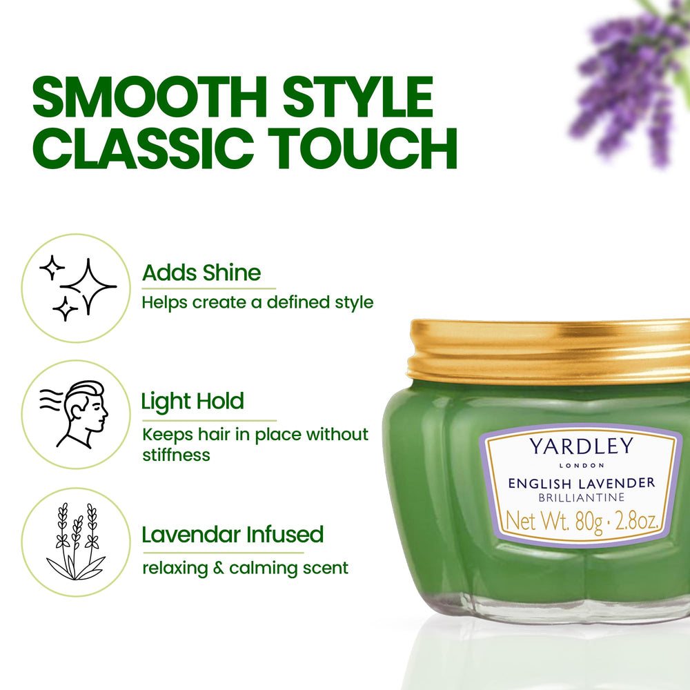 Yardley London English Lavender Brilliantine on damp hair adds shine and manageable texture