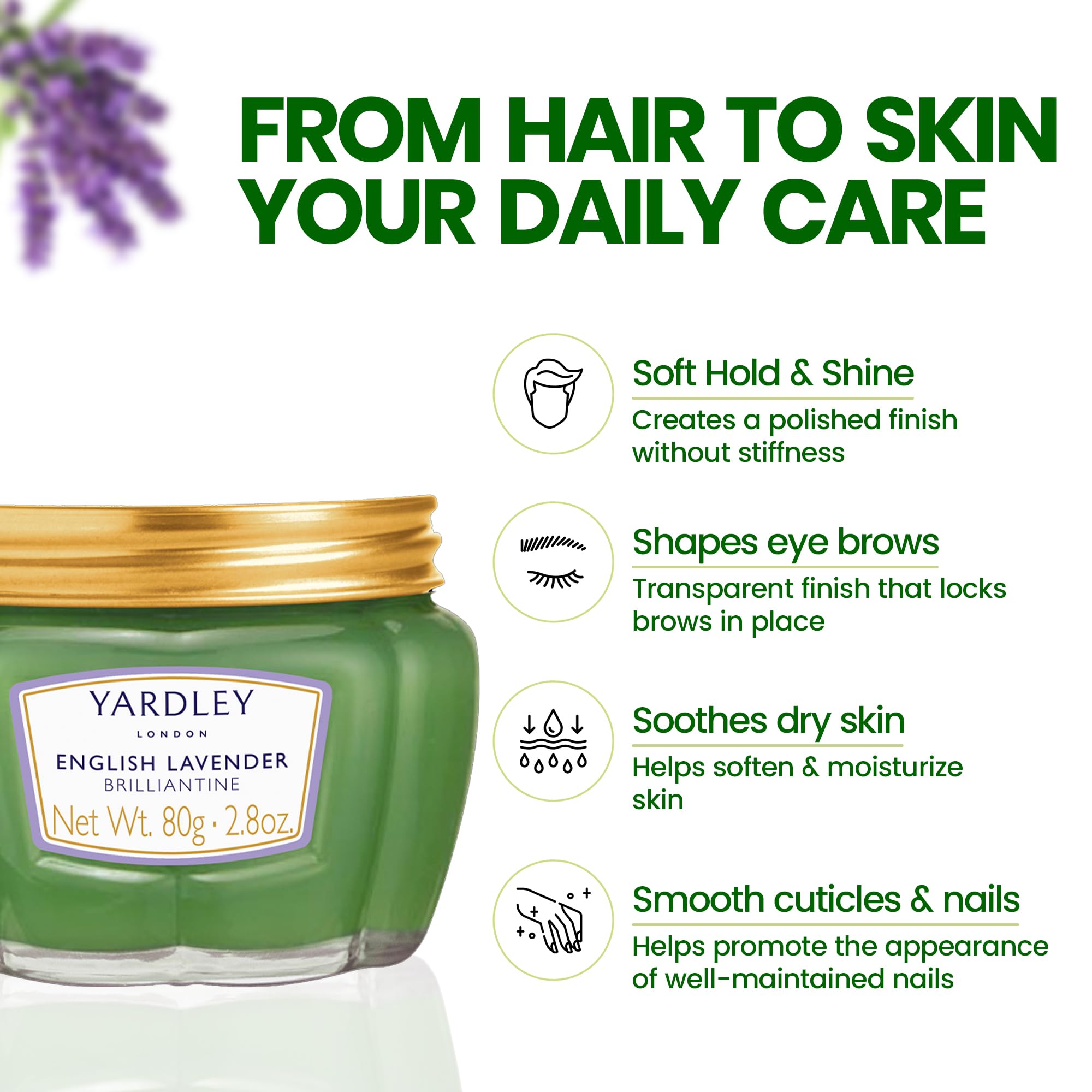 Yardley London English Lavender Brilliantine packaging highlights classic lavender scent
