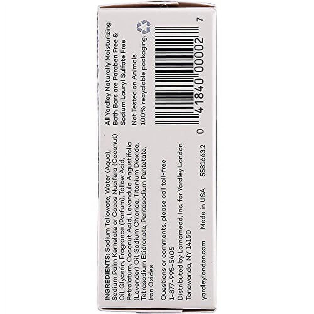 Yardley London English Lavender soap bar on bathroom shelf for daily calming routines.
