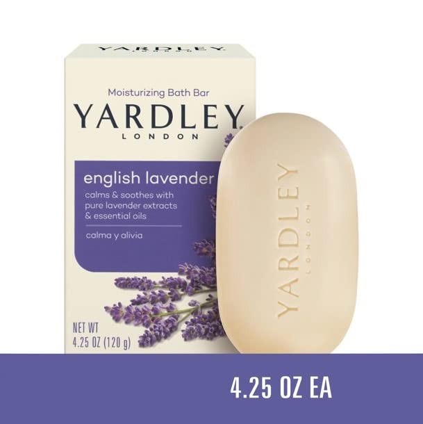 Yardley London English Lavender soap bar unwrapped invites a calming moment.