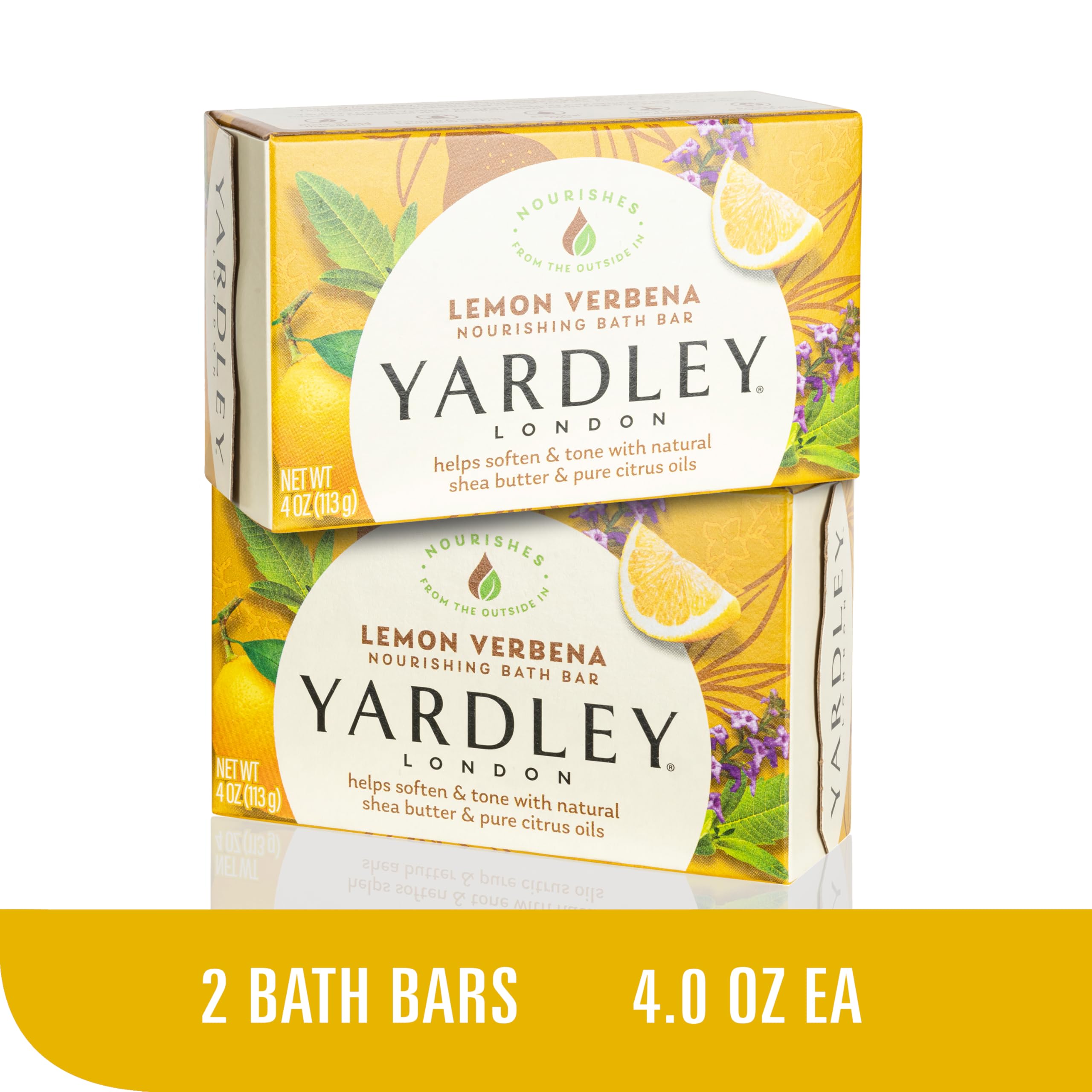 Yardley London Lemon Verbena Bar closeup displays bright citrus aroma and soft skin.