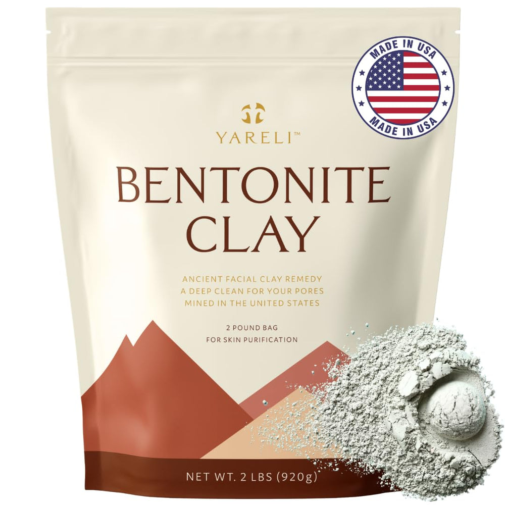 YARELI bentonite clay face mask powder ready for a mineral-rich skin treatment.