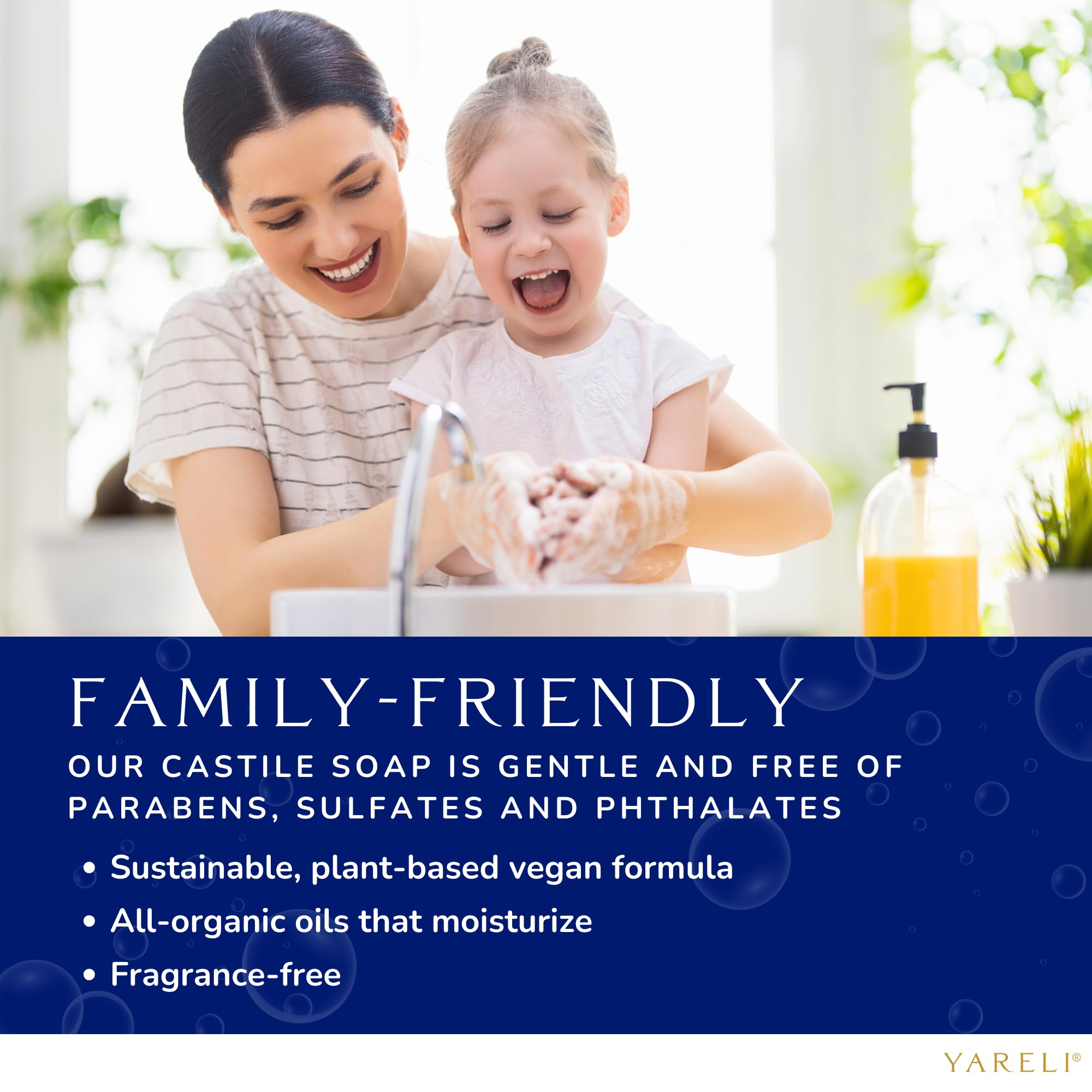 Family using YARELI Castile Soap for adults kids and babies
