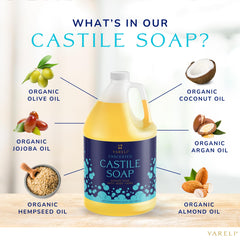 Close-up of YARELI Castile Soap ingredients showing organic olive oil for moisturizing