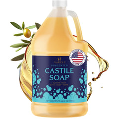 YARELI Pure Castile Soap unscented 64oz refill bottle for gentle body wash and hand soap