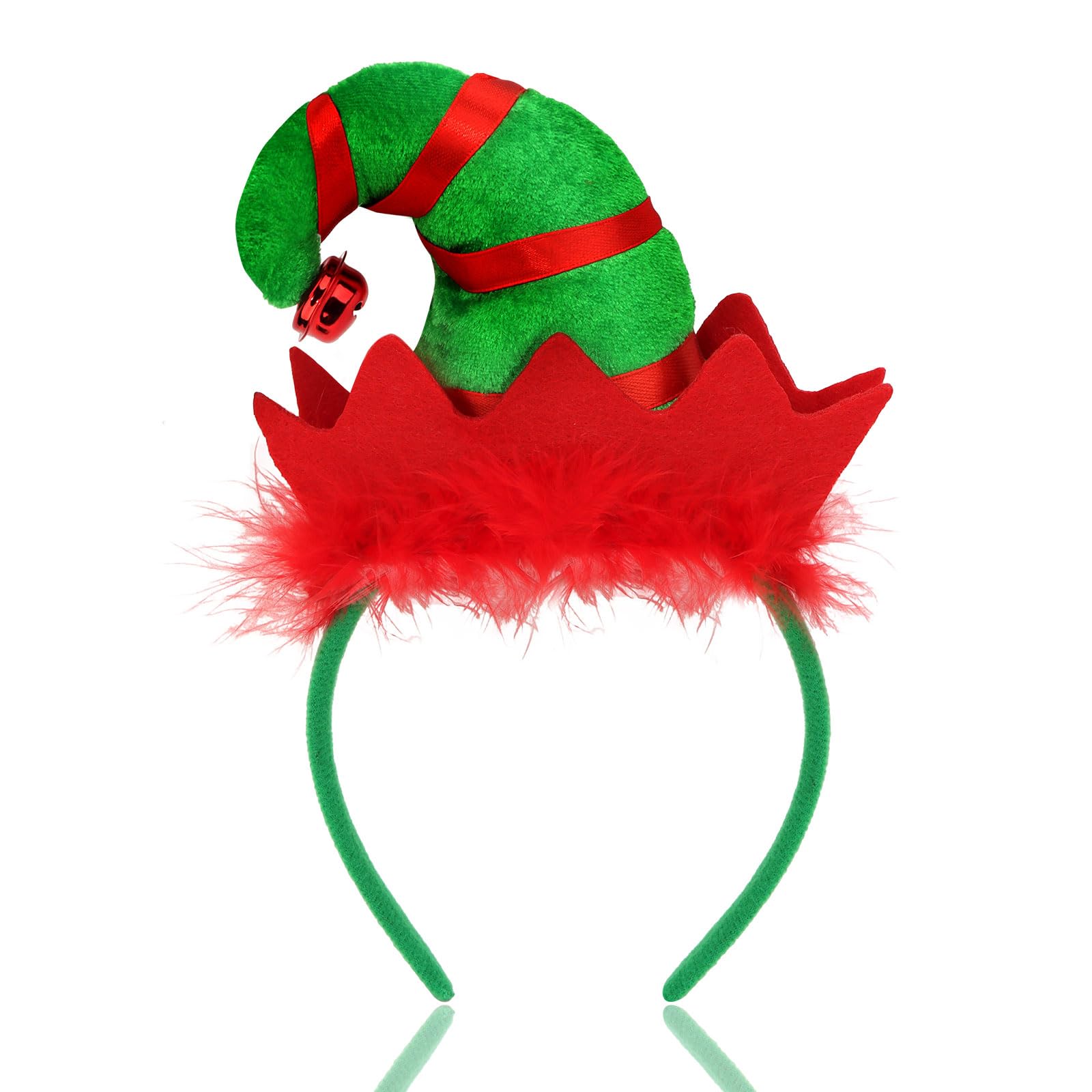 YARIEW Elf Hat Headband front view with bells for festive party styling.