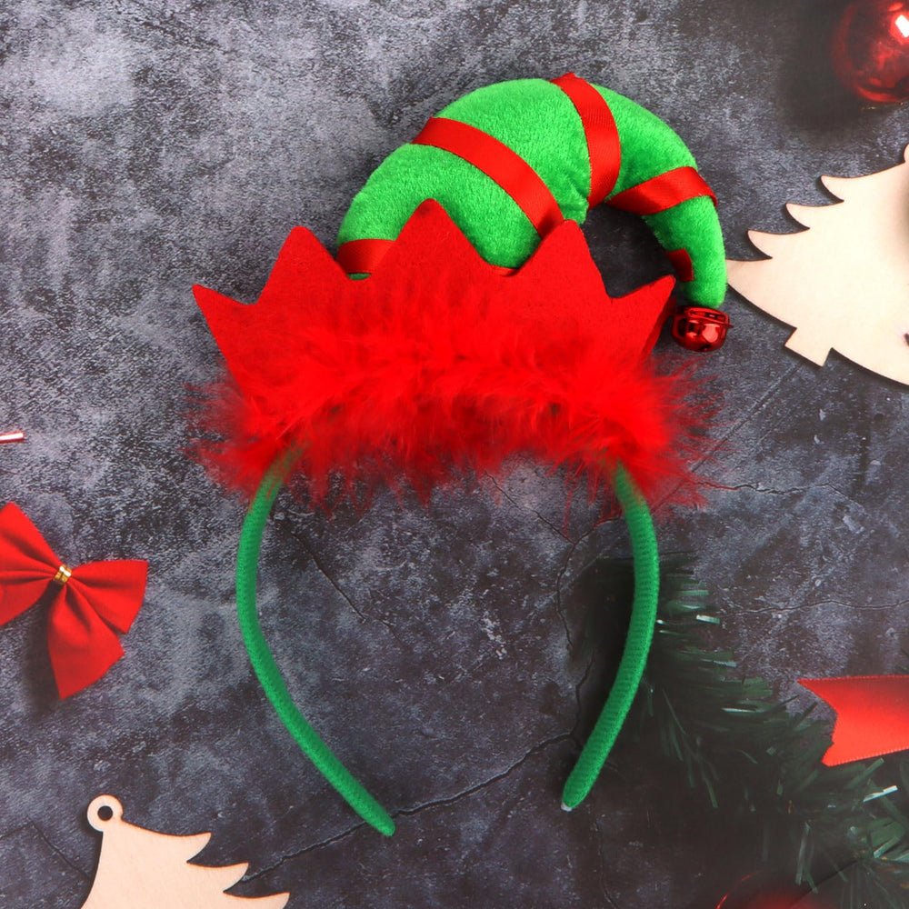 YARIEW Elf Hat Headband worn at parties for quick festive styling.
