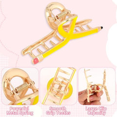 YARIEW pencil hair clip yellow side view in sleek profile.