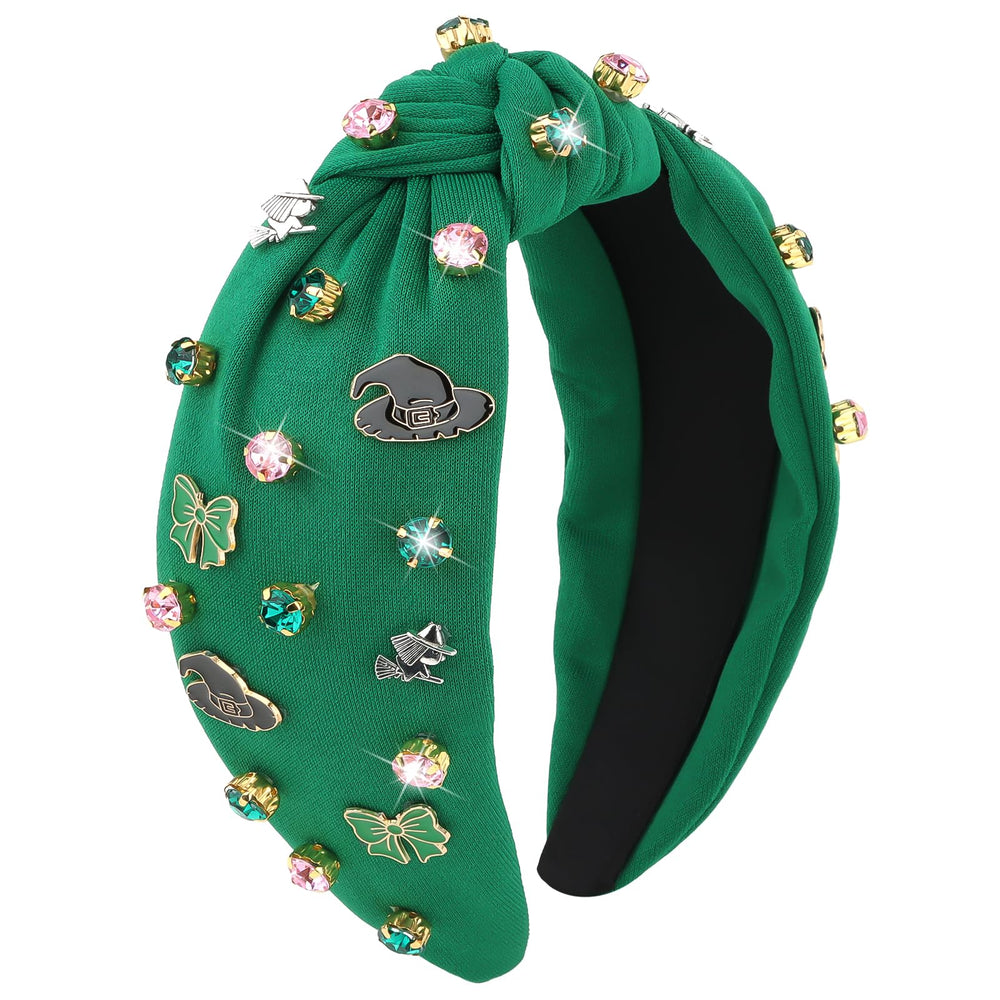 YARIEW Witch Headband in green with a twisted knot, perfect for Halloween cosplay.