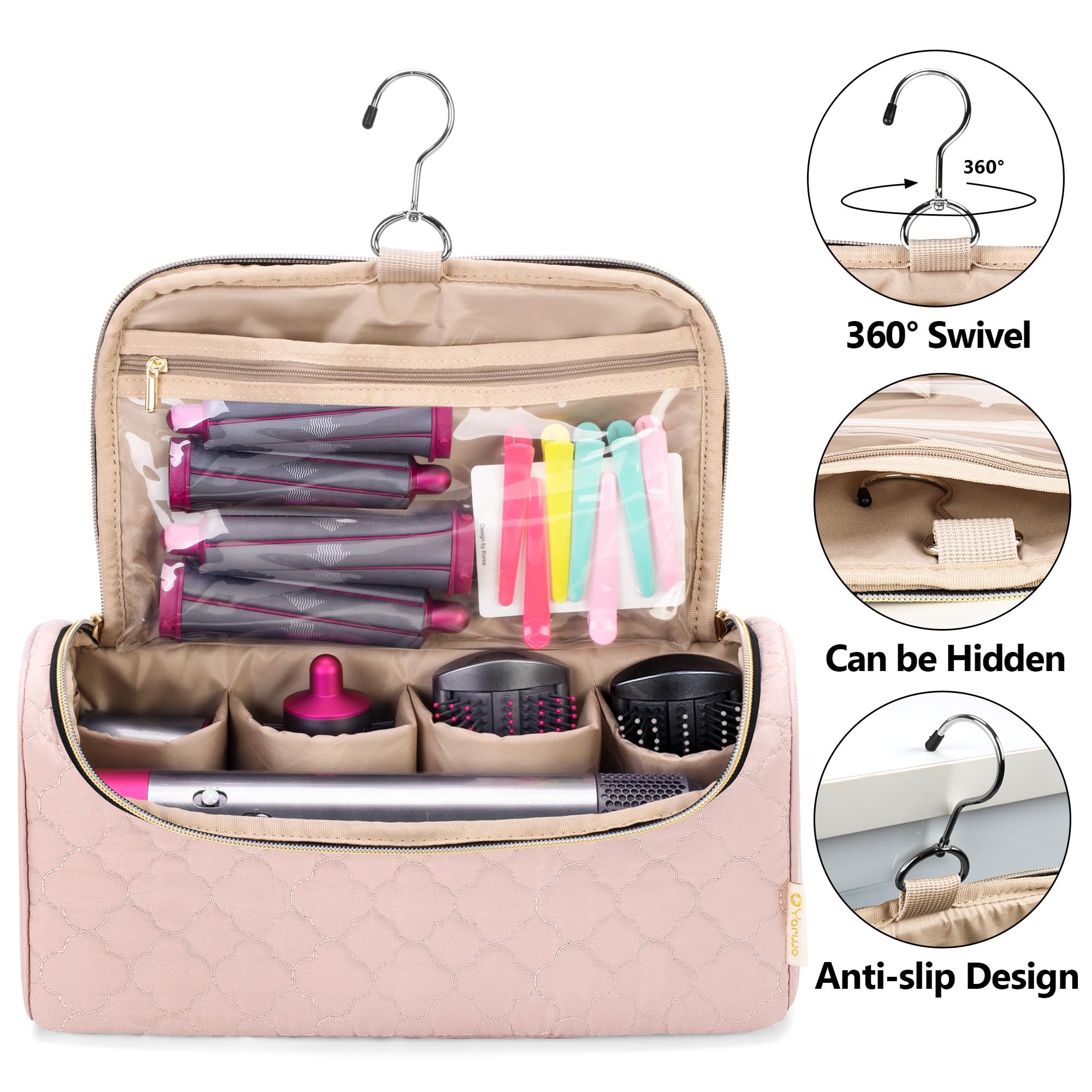 Yarwo Airwrap Travel Case main compartment with Dyson attachments organized inside