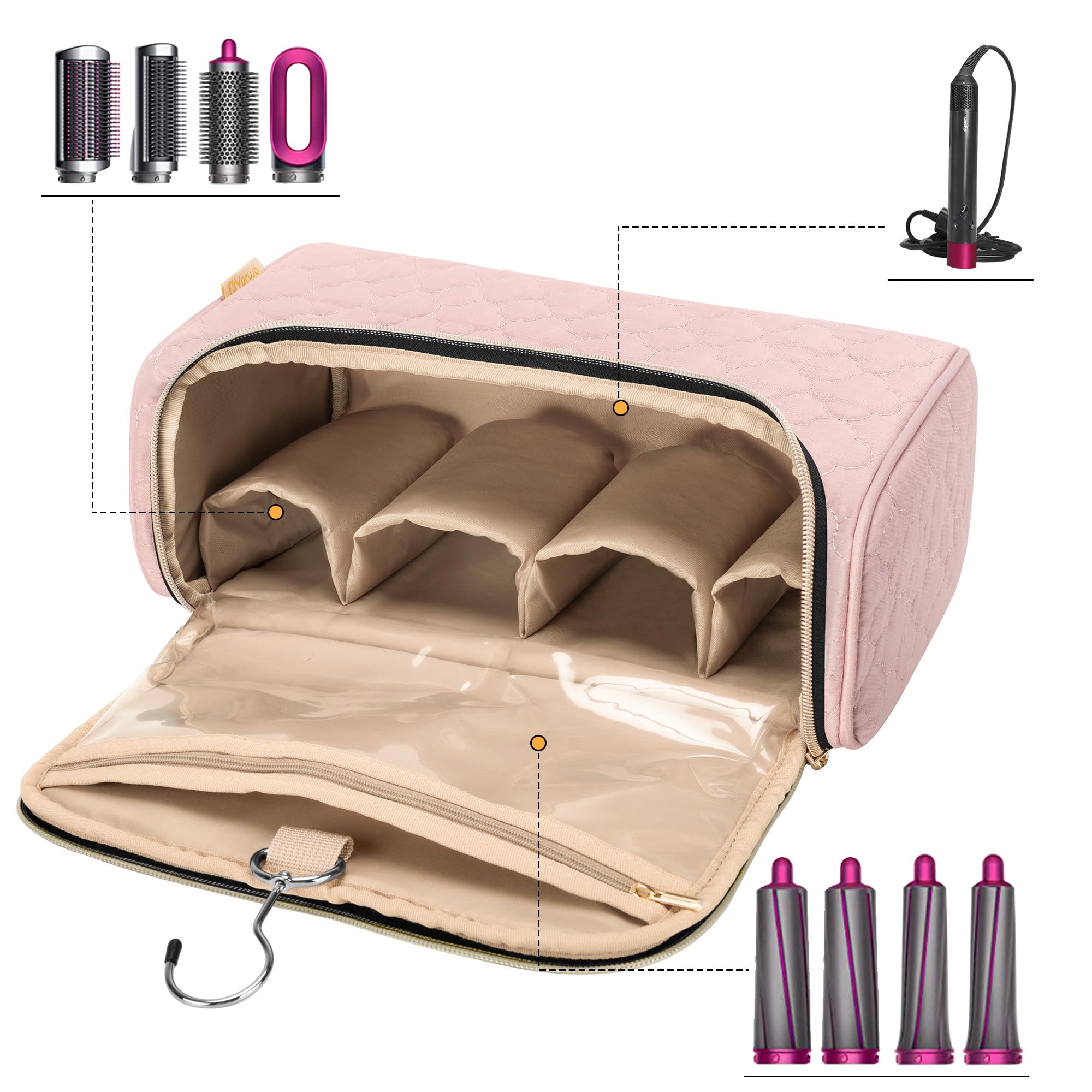 Yarwo Airwrap Travel Case pockets for oils and clips for easy access