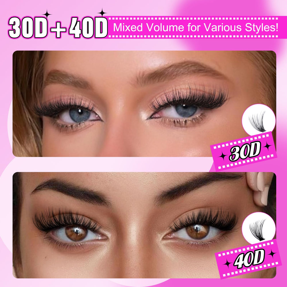 Yawamica 30D-40D lash clusters mix provides customizable fullness.