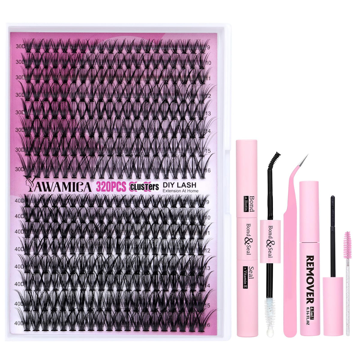 Yawamica DIY eyelash kit 320pcs lashes for salon-like at-home looks.