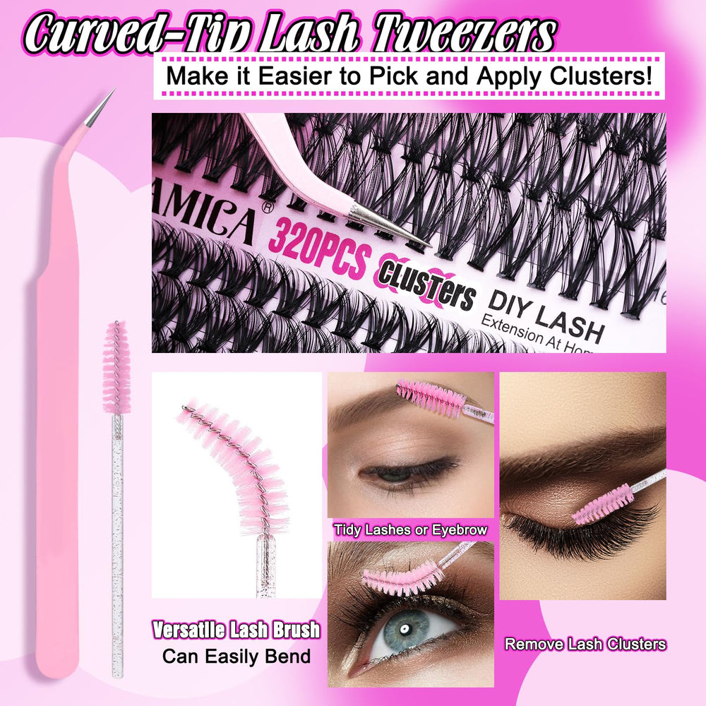 Yawamica lash brush helps smoothing and grooming clusters.