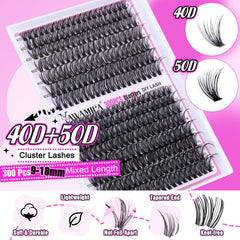 Yawamica 40D/50D lash clusters 9-18mm shown for natural-looking volume.