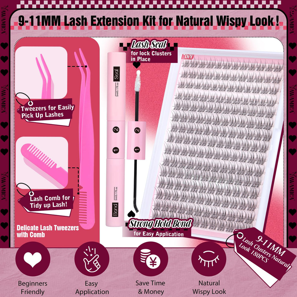 Yawamica lash clusters 9-11mm close-up showing lightweight natural-looking lashes
