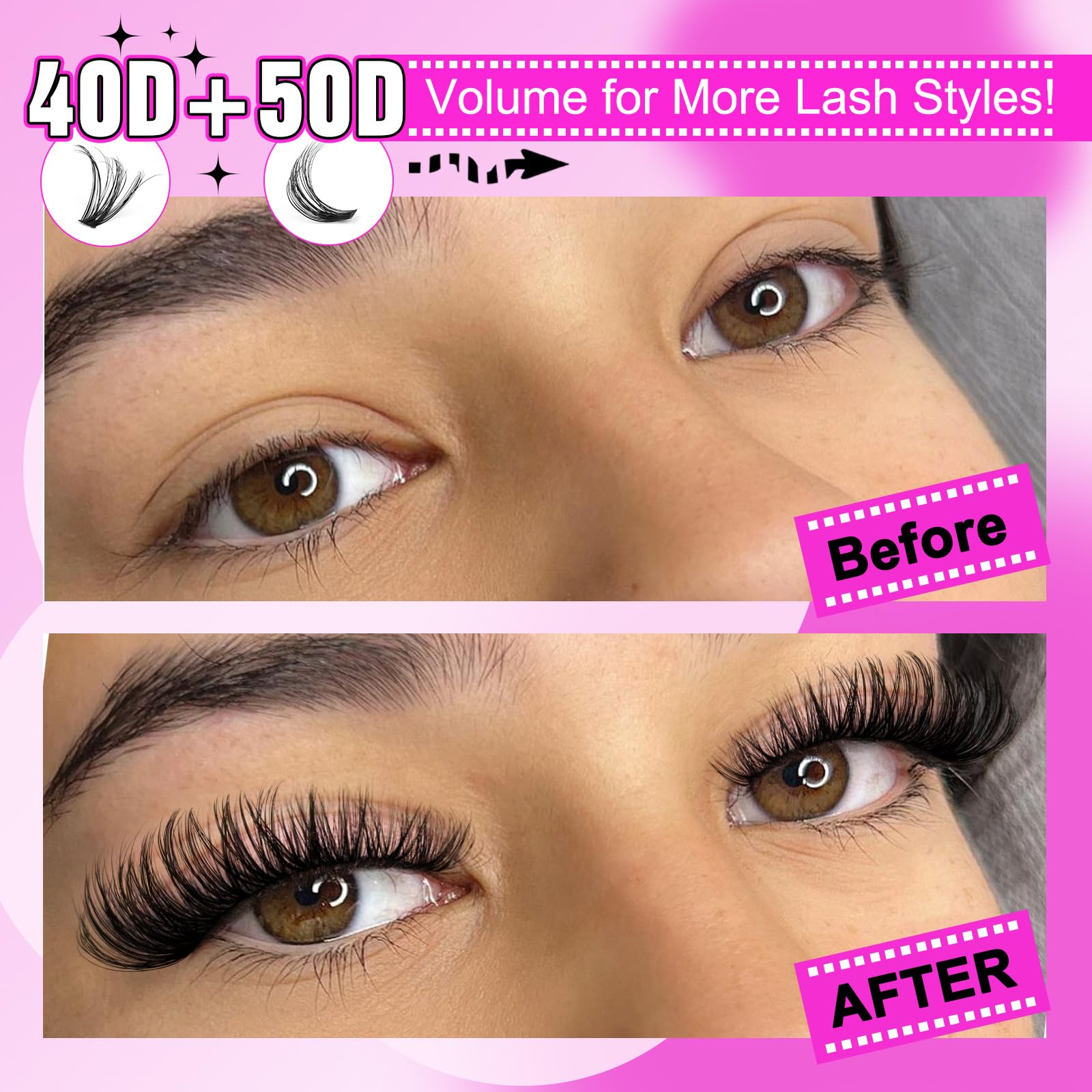 Yawamica lash tweezers shown for precise cluster placement.