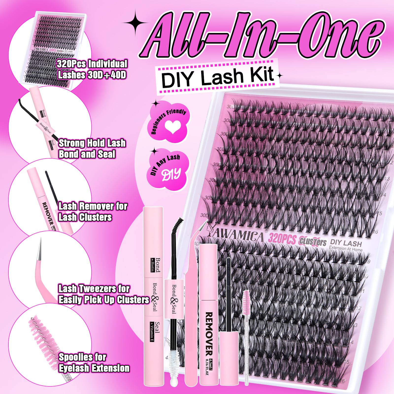 Yawamica wispy lash clusters 9-16mm show natural, fluttery volume.