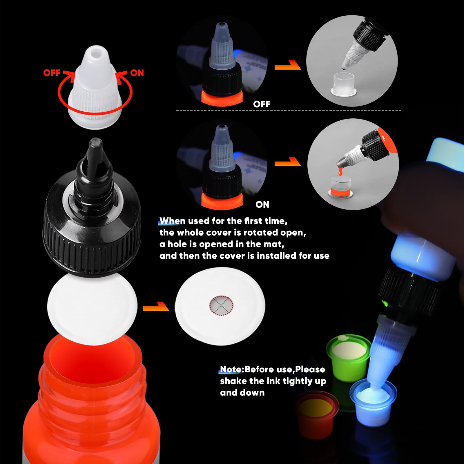 Ybeauty tattoo ink set yellow fluorescent for sunny hues and UV pop.