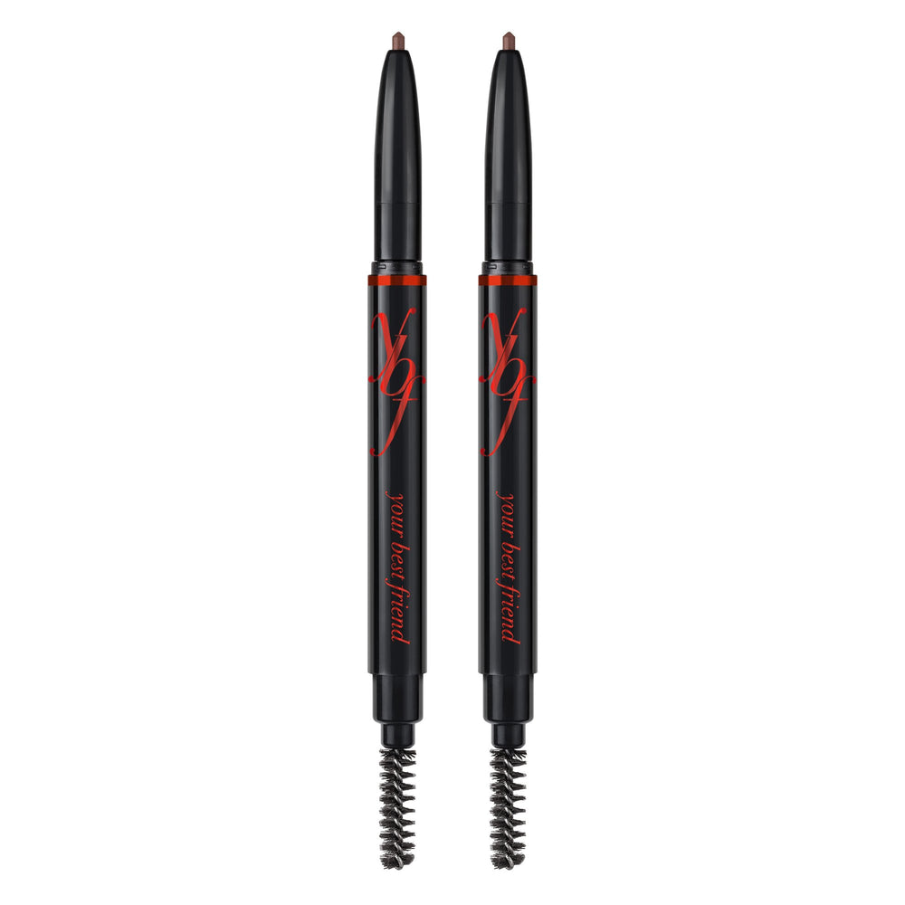YBF Beauty eyebrow pencil twist application shows universal 22 shades for matching brows.