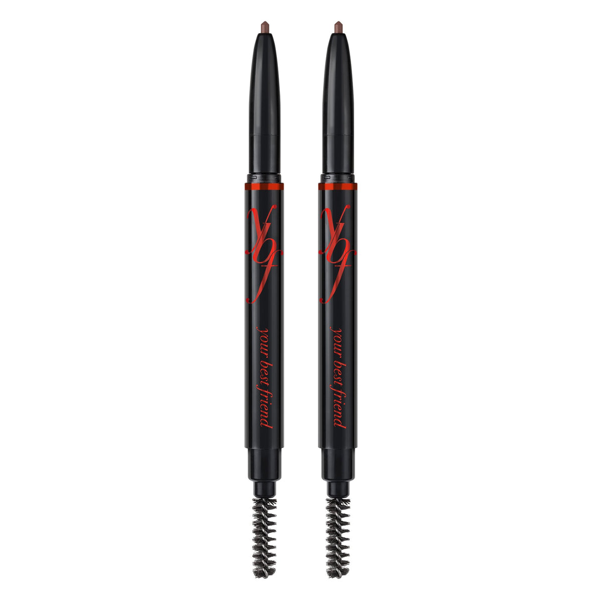 YBF Beauty eyebrow pencil twist application shows universal 22 shades for matching brows.