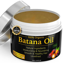 YBW Batana Oil bottle close-up shows pure formula for hair nourishment.