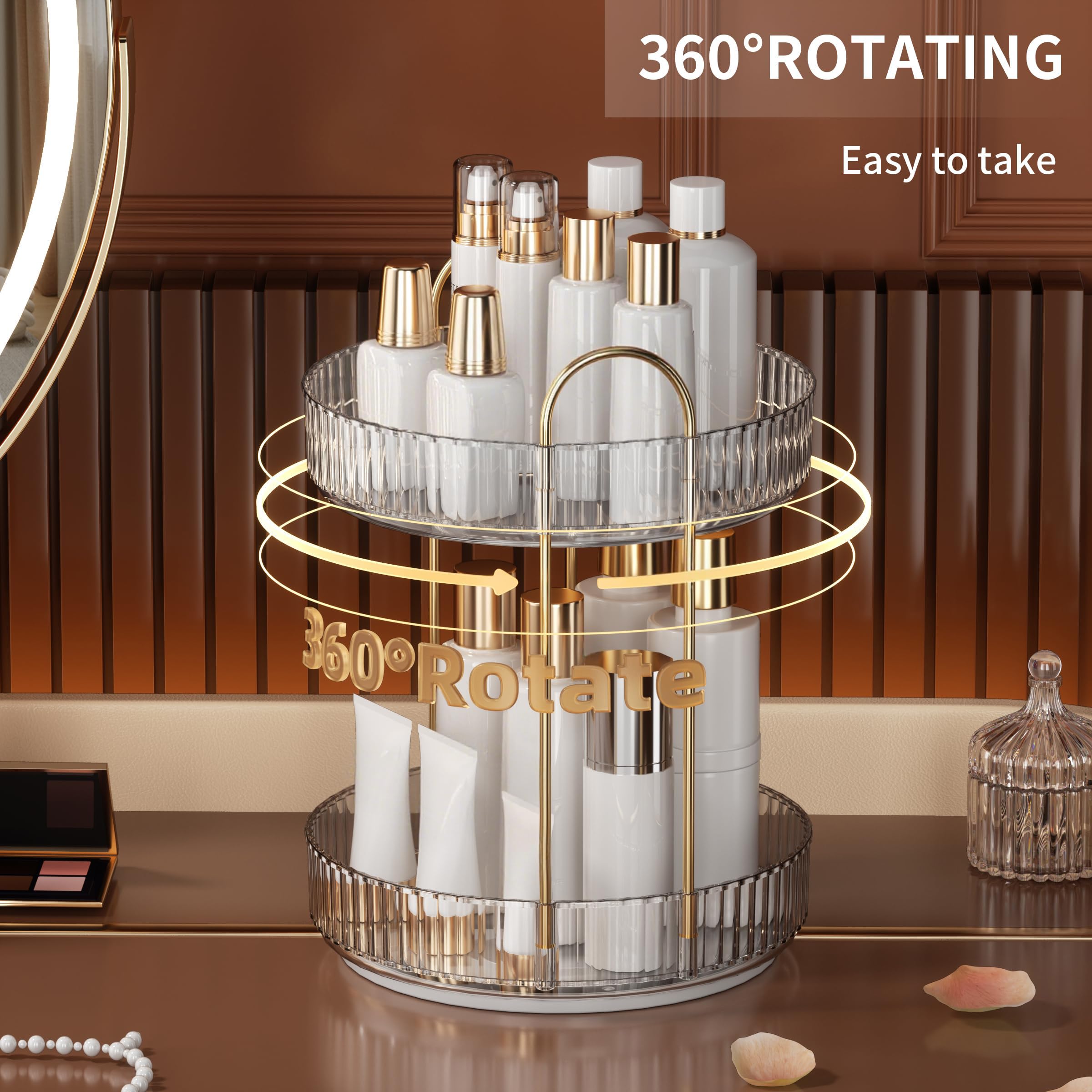 YCIA&DONE 2-tier vanity storage close-up reveals luxurious checkered tray detail