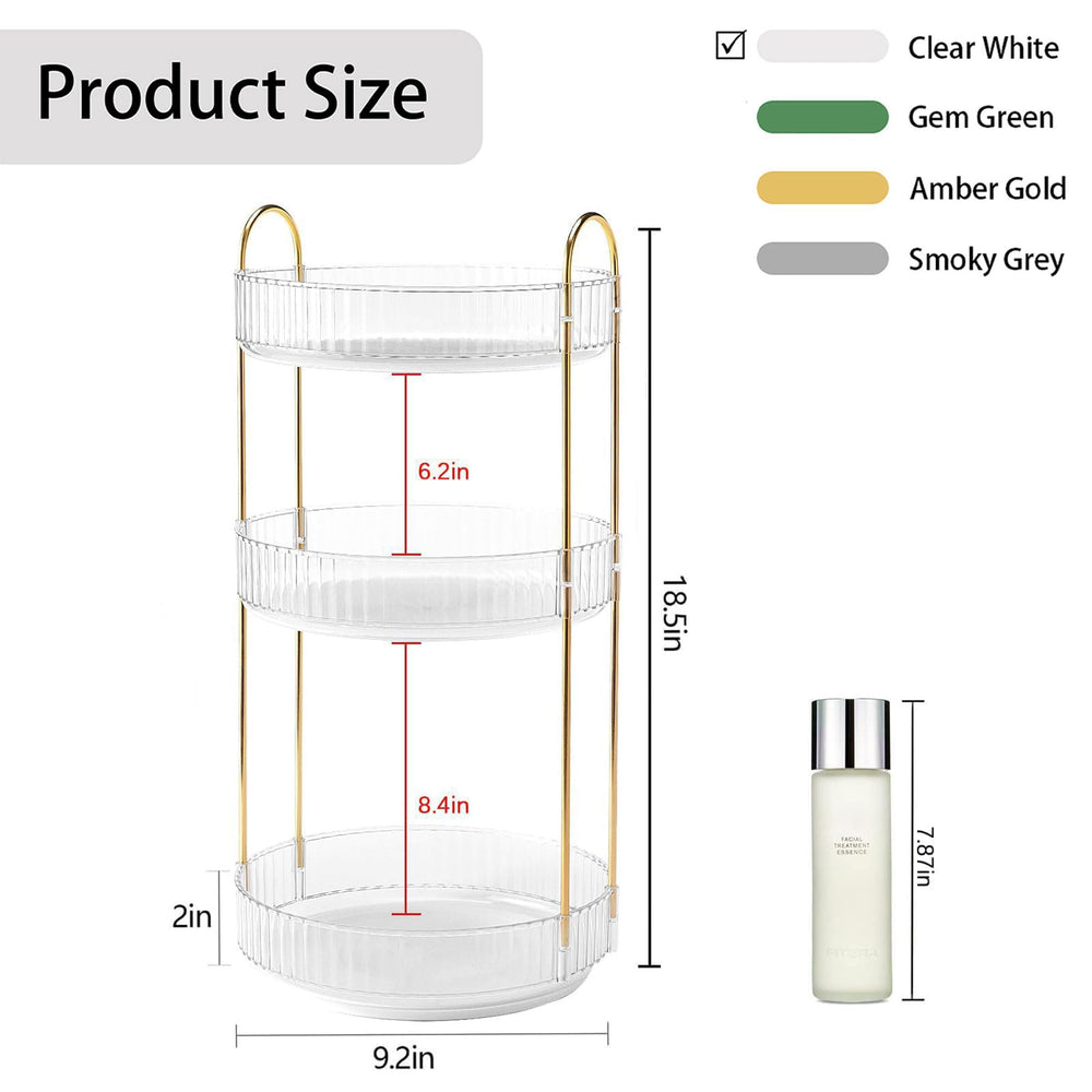 YCIA&DONE 3-tier vanity organizer shows roomy storage for cosmetics and skincare.