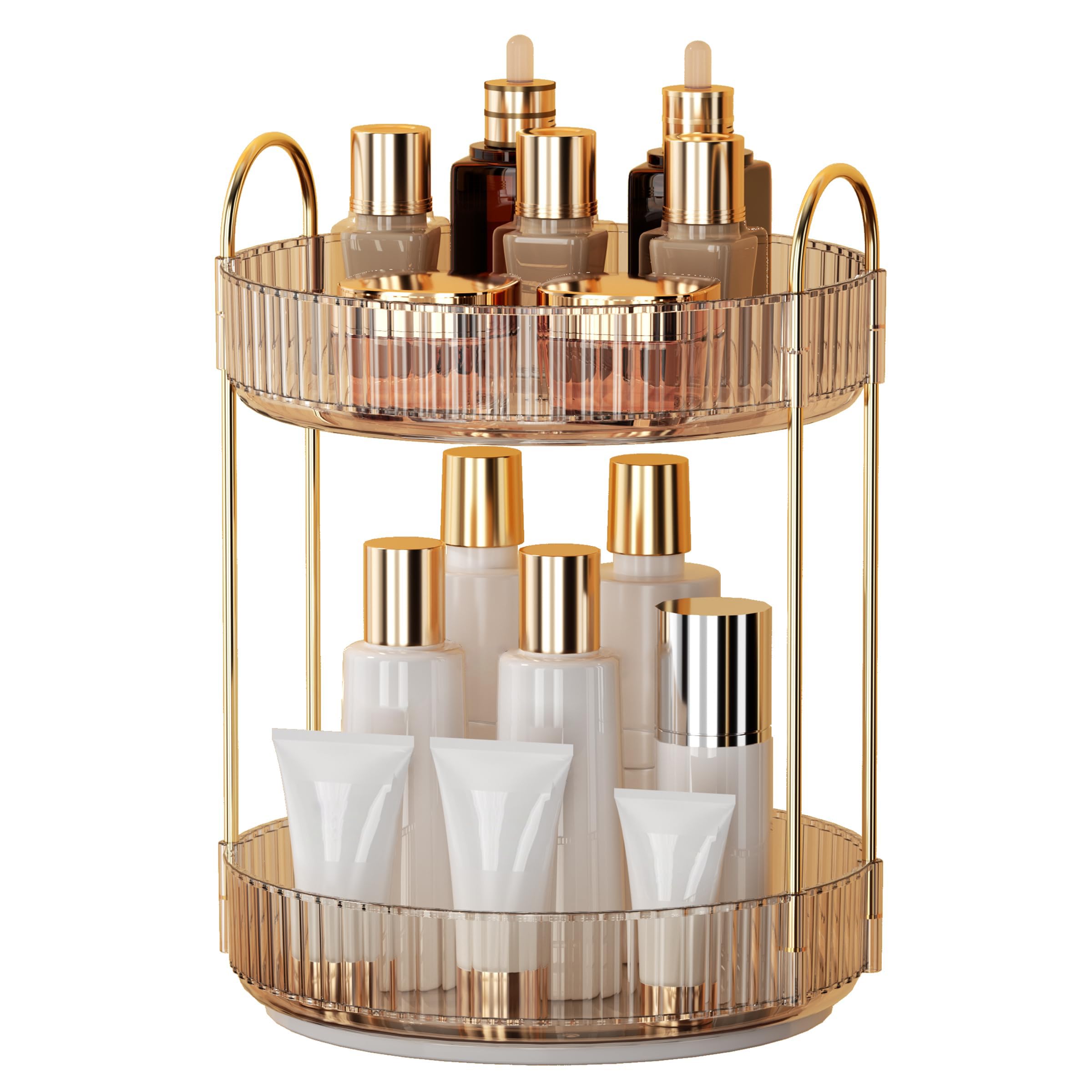 YCIA&DONE 360 rotating makeup organizer amber gold for quick access to cosmetics