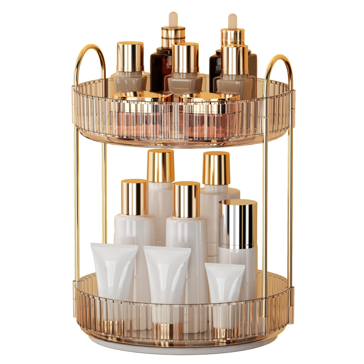 YCIA&DONE 360 rotating makeup organizer amber gold for quick access to cosmetics