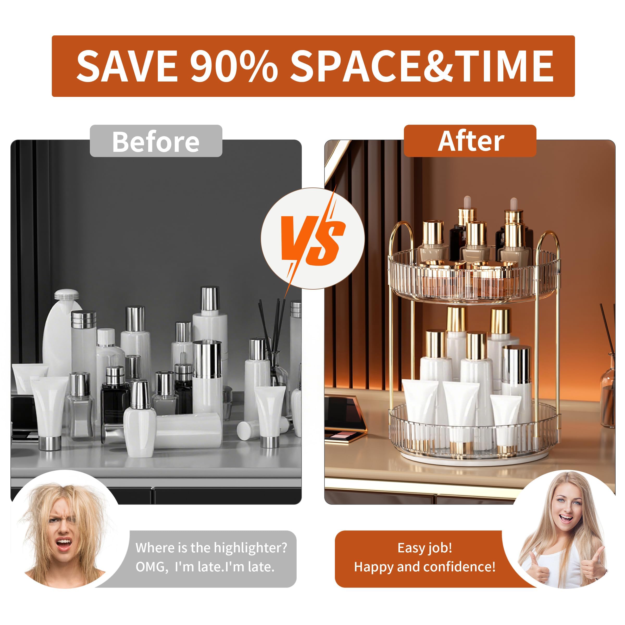 YCIA&DONE top and bottom trays in action show clutter-free vanity organization