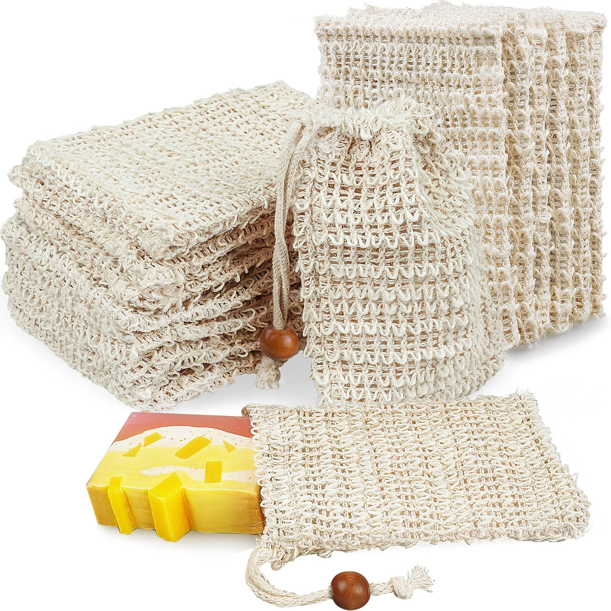 Ycolama sisal soap bag creates rich bath bubbles for a gentle cleanse.