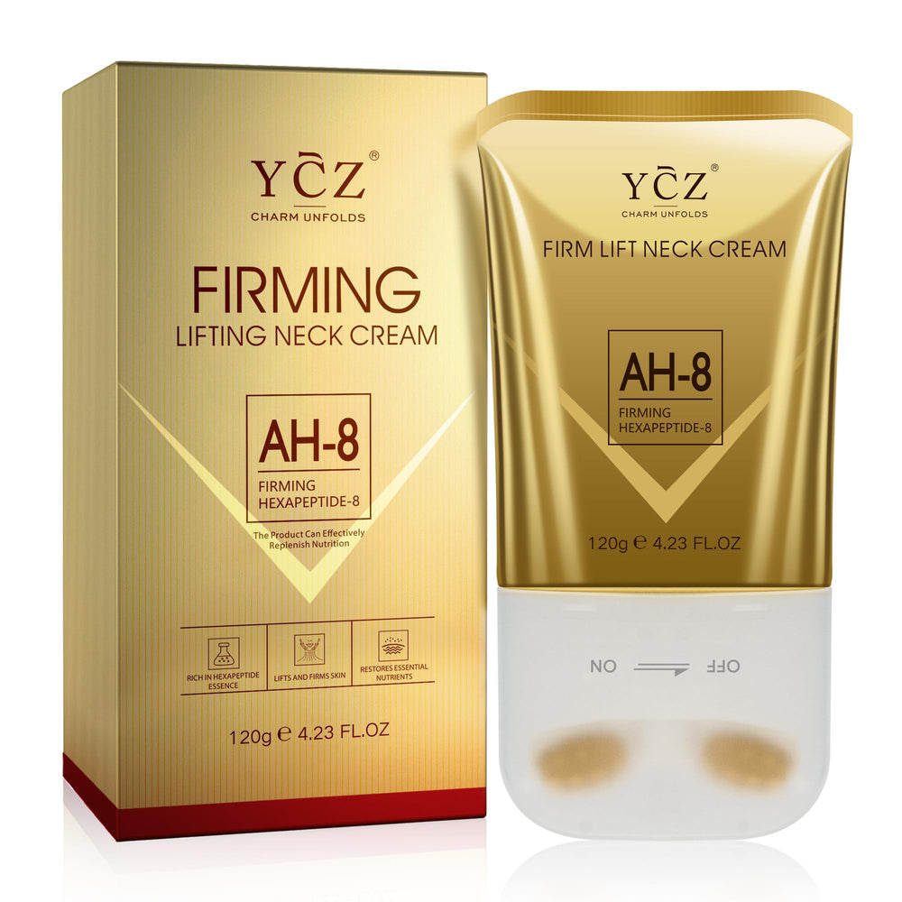 Ycz Ah8 neck cream jar close-up showing firming benefit.